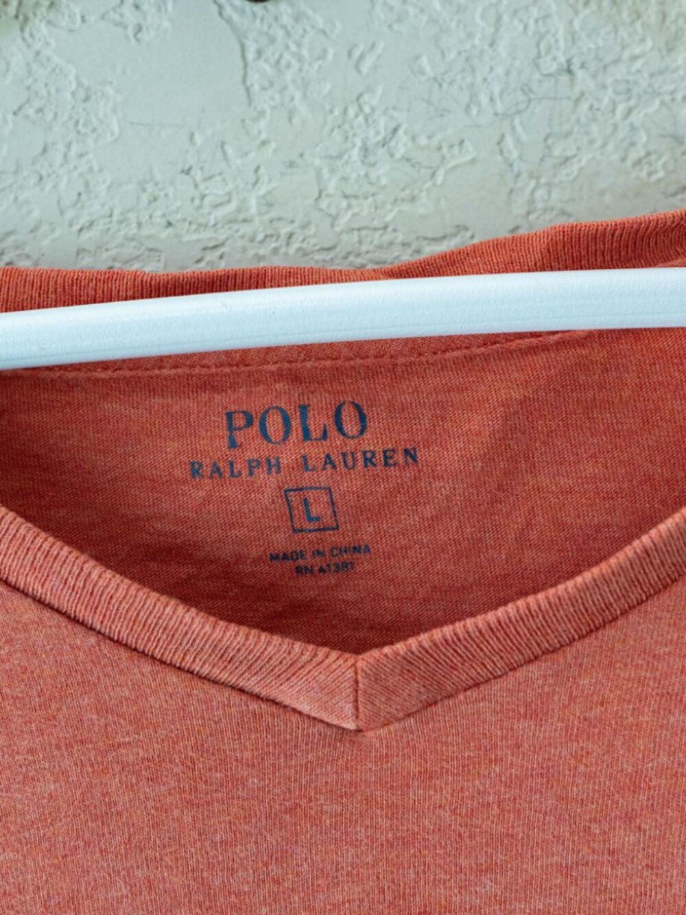 Polo Ralph Lauren Orange V Neck T Shirt Men's Large Pony Logo 100% Cotton Tee - Picture 3 of 13